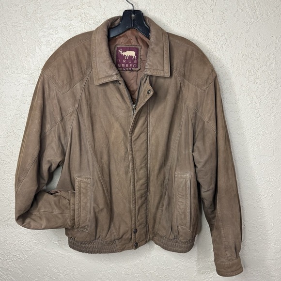 True Breed Other - VTG True Breed Men's Distressed Brown Leather Retro Bomber Jacket Size L Aviator